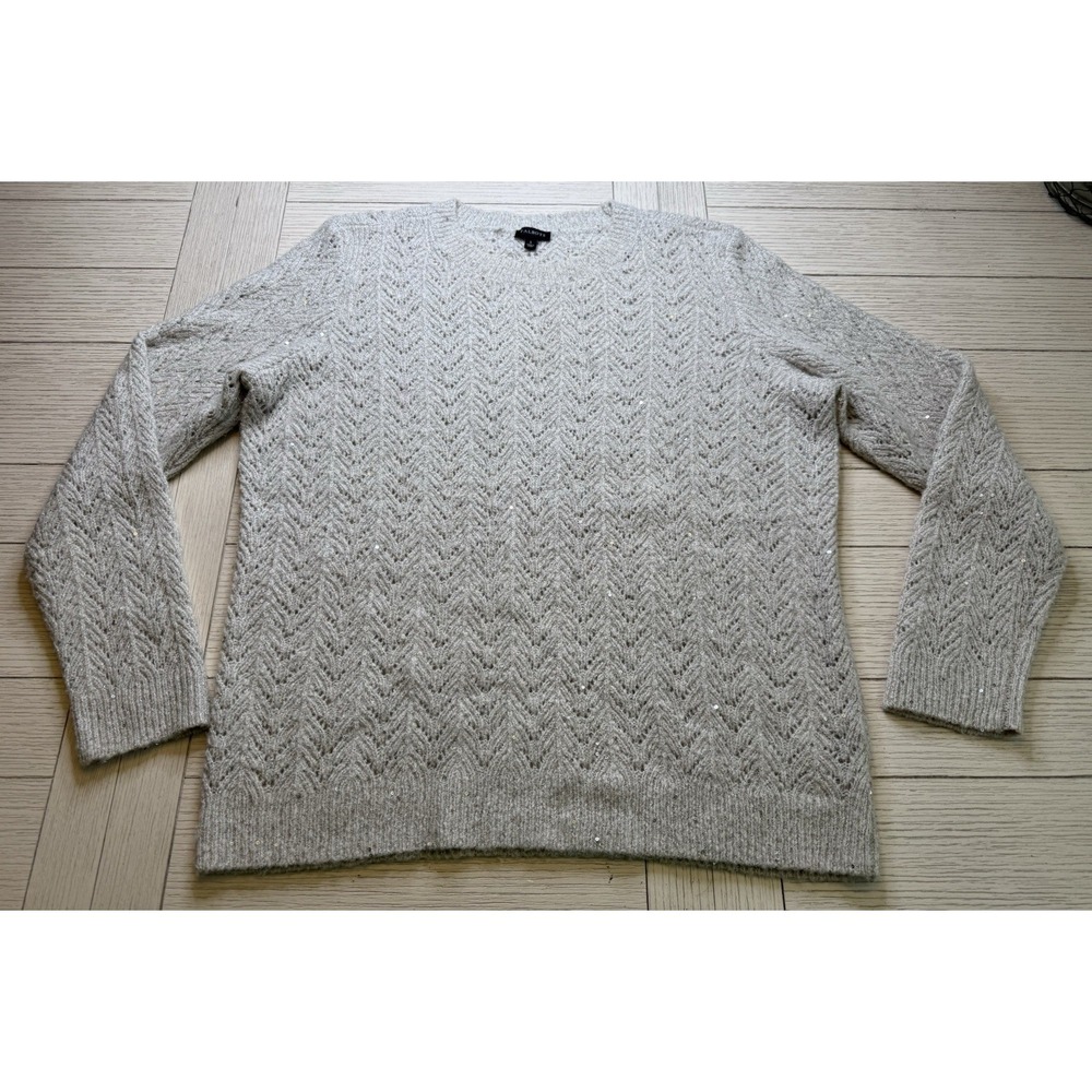 Talbots Sweater Sz L Open Knit Metallic‎ Greige Pullover Women Neutral Sequins